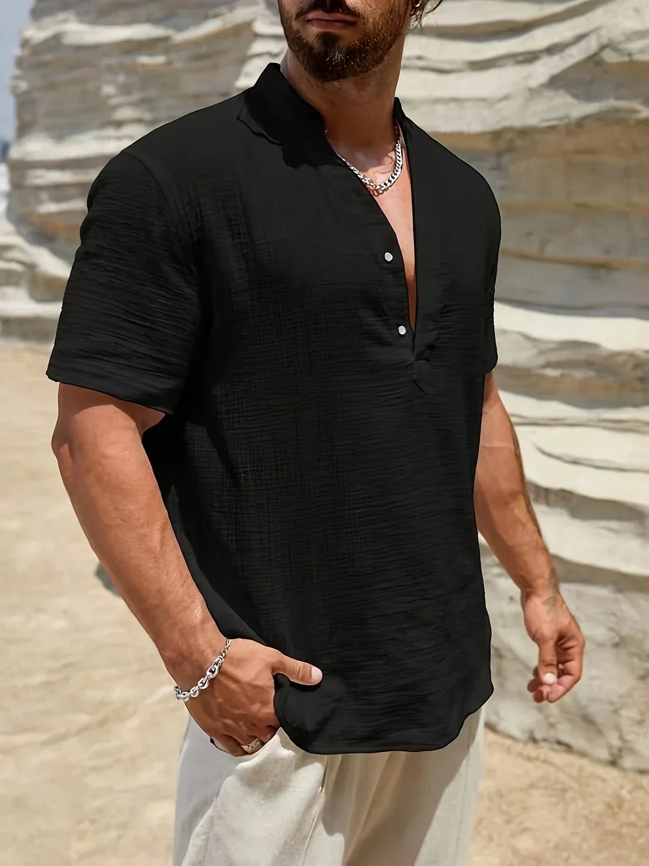 Lenoir™ | Chemise d’été élégante à col montant