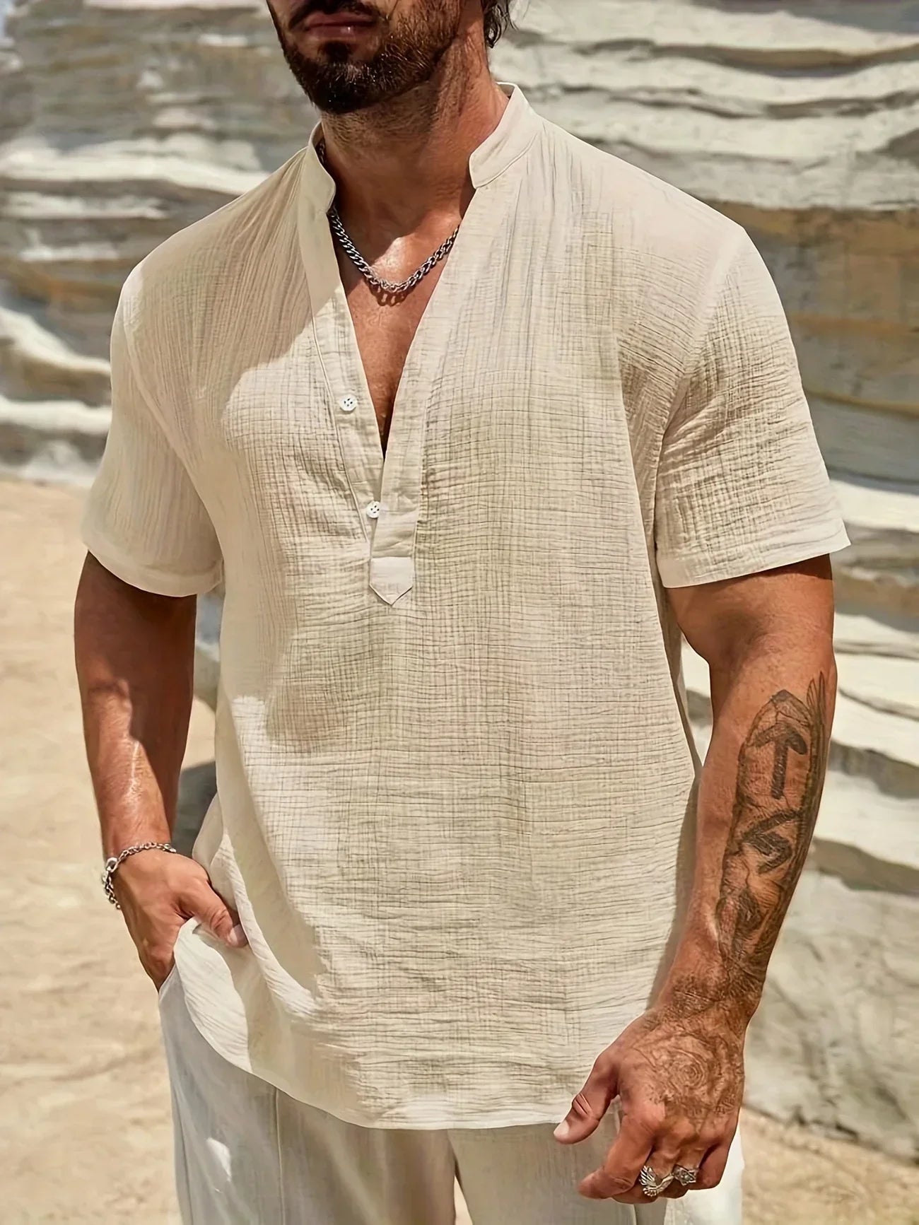 Lenoir™ | Chemise d’été élégante à col montant