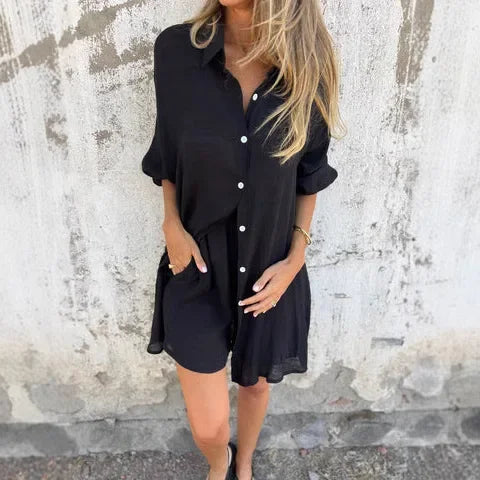 Atelier Élégance™ | Ensemble en lin avec chemise et shorts