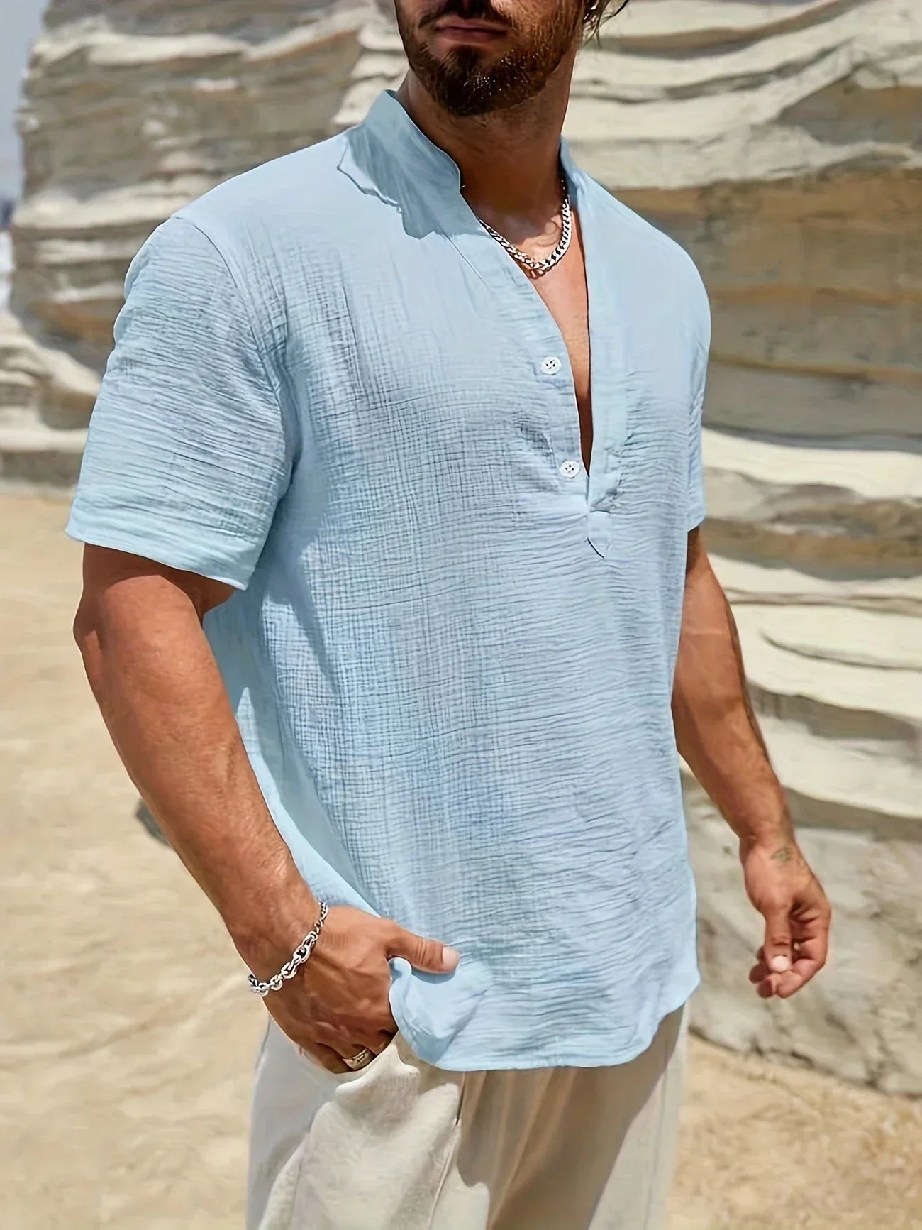 Lenoir™ | Chemise d’été élégante à col montant