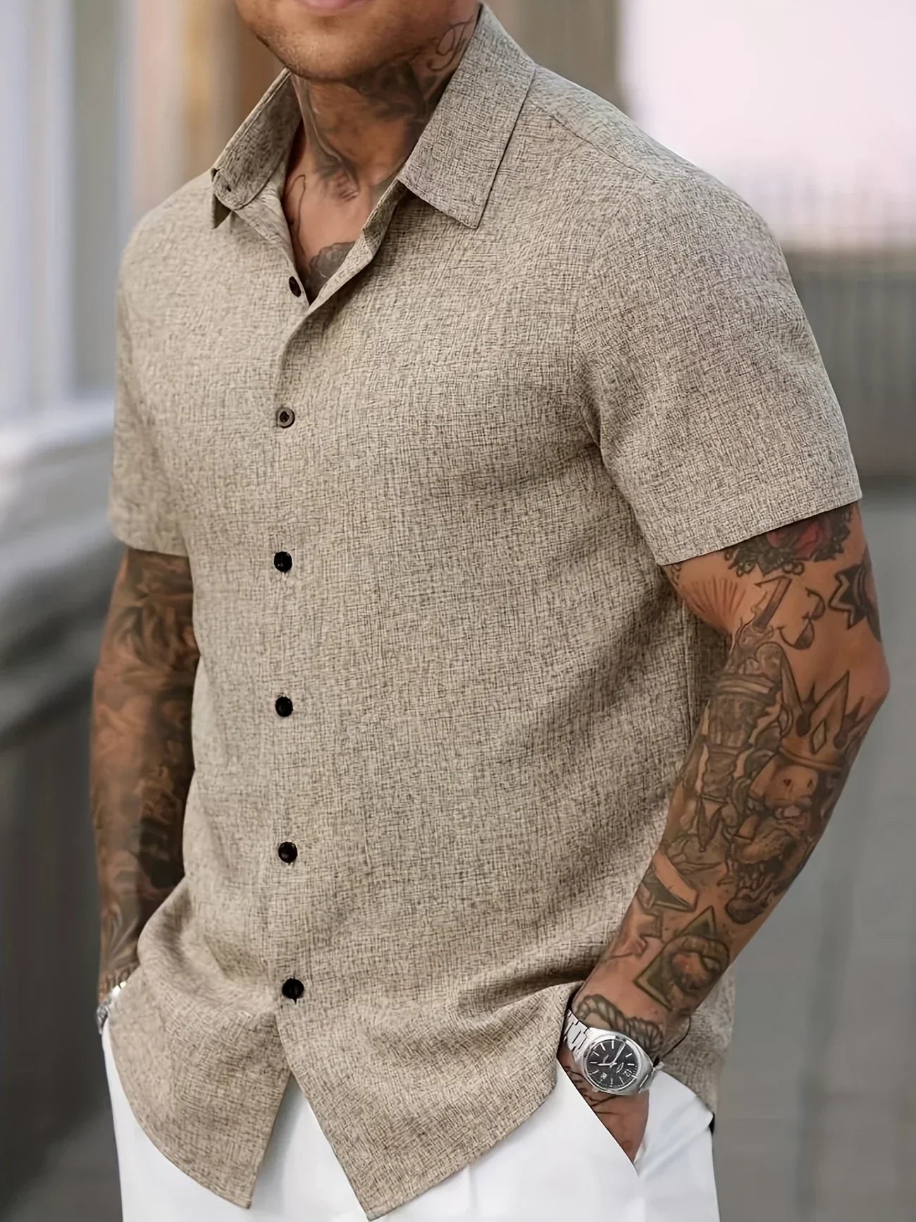 Lenoir™ | Chemise légère à manches courtes en mélange de lin
