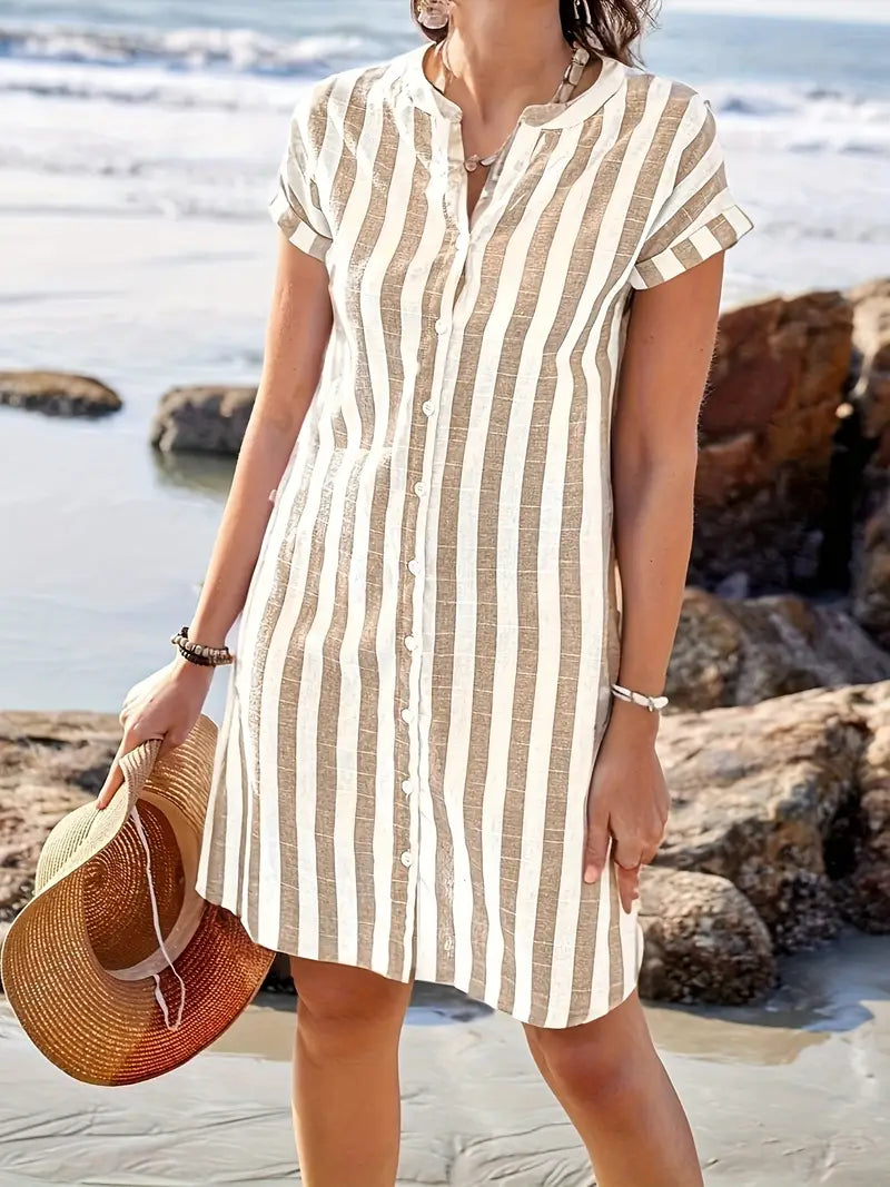 Atelier Élégance™ | Martine robe chemise élégante rayée