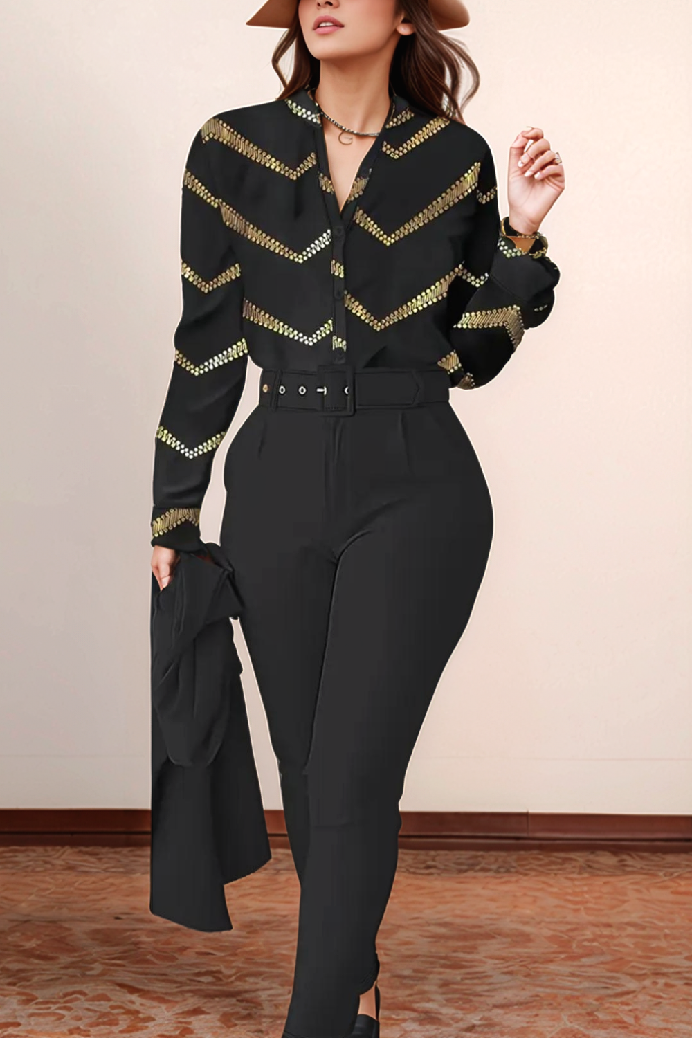 Atelier Élégance™ | Blouse Imprimée & Pantalon Taille Haute