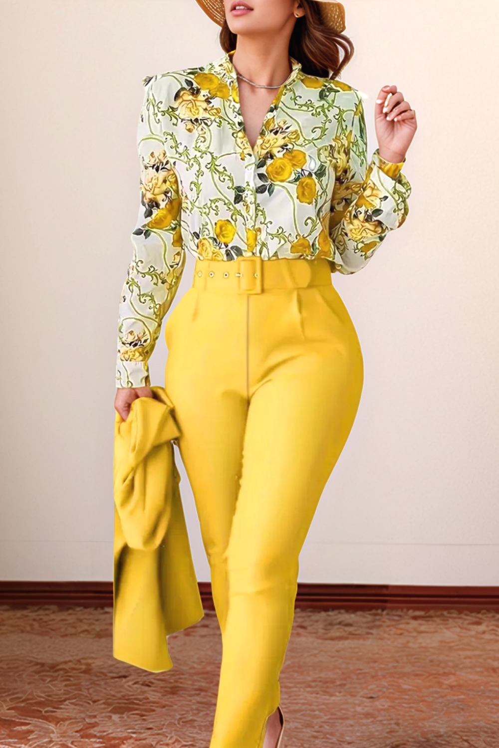 Atelier Élégance™ | Blouse Imprimée & Pantalon Taille Haute