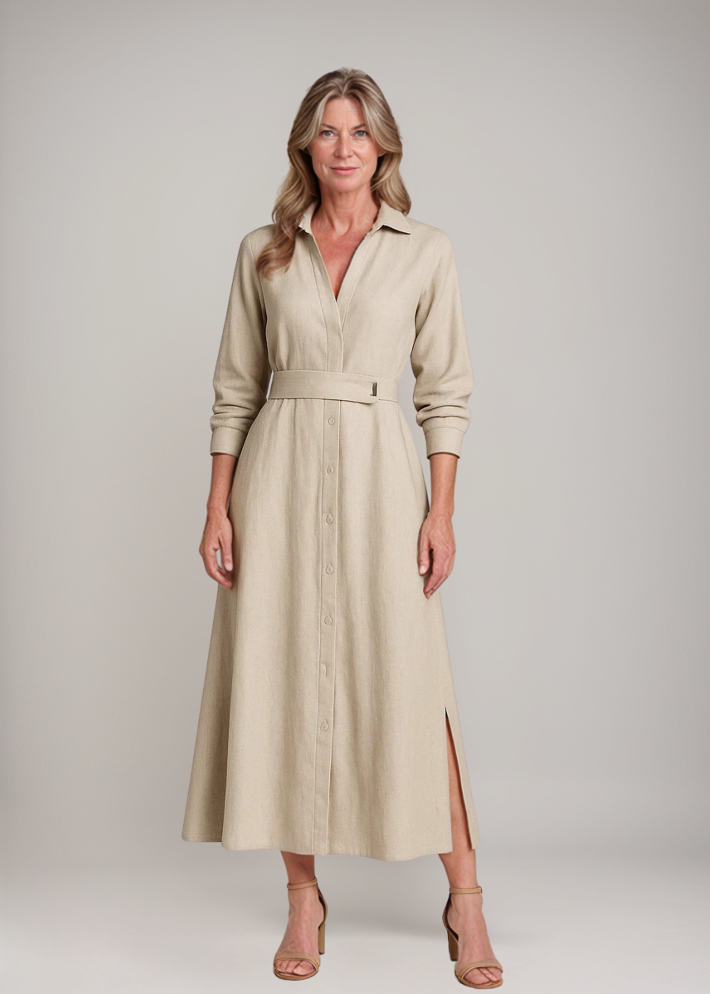Atelier Élégance™ | Robe Maxi en Lin avec Boutonnage