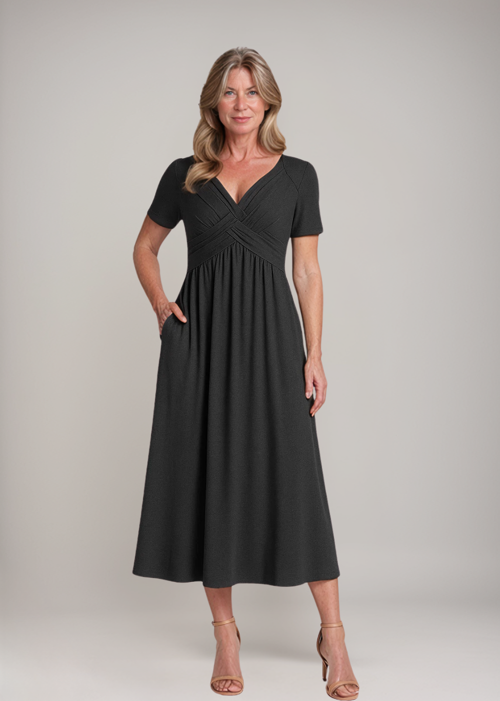 Atelier Élégance™ | Robe midi avec couture à la taille et poches