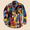 Atelier Élégance™ | Chemise vintage à manches longues motif arc-en-ciel
