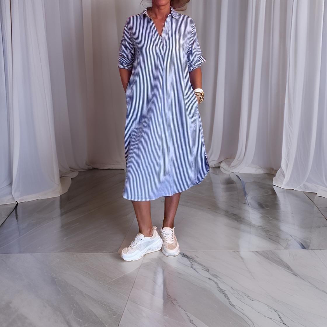 Atelier Élégance™ | Robe chemise rayée avec boutons
