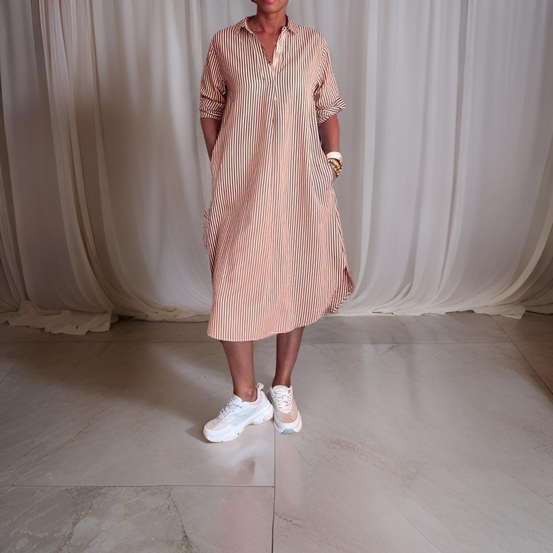 Atelier Élégance™ | Robe chemise rayée avec boutons