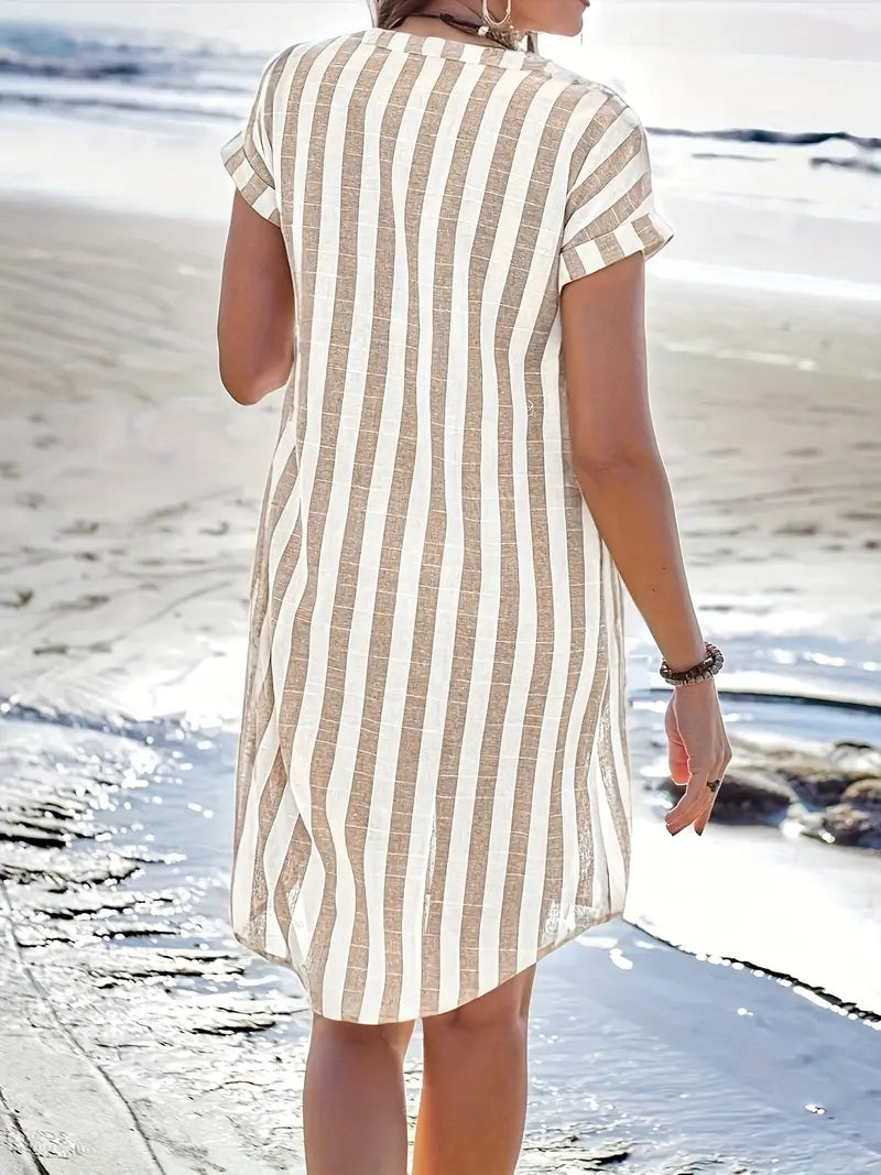 Atelier Élégance™ | Martine robe chemise élégante rayée