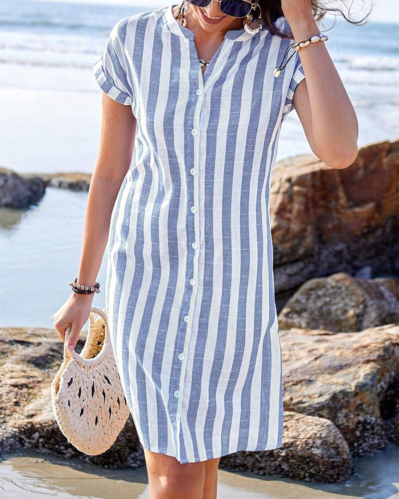 Atelier Élégance™ | Martine robe chemise élégante rayée