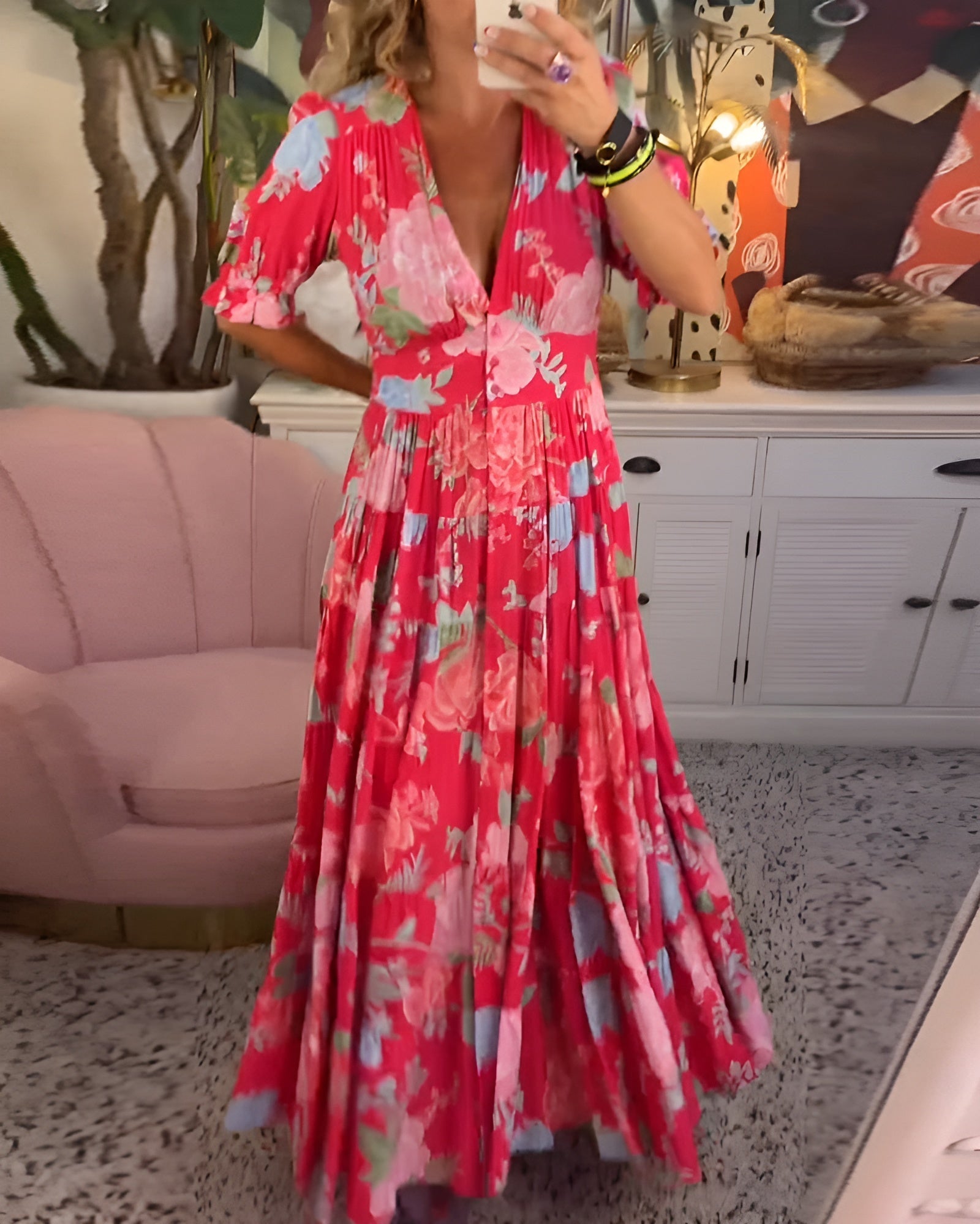 Atelier Élégance™ | Carine robe à poche col V imprimé fleuri