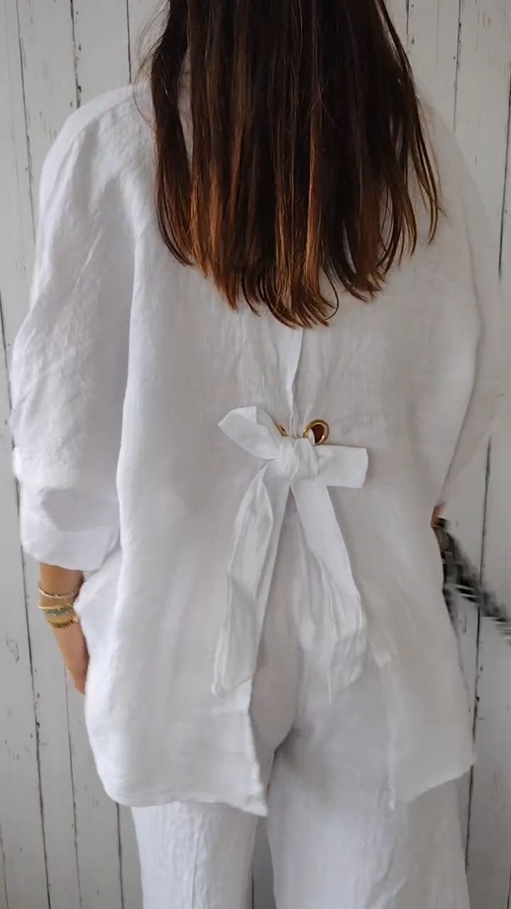 Atelier Élégance™ | Chemise Coton et Lin à Nouer dans le Dos