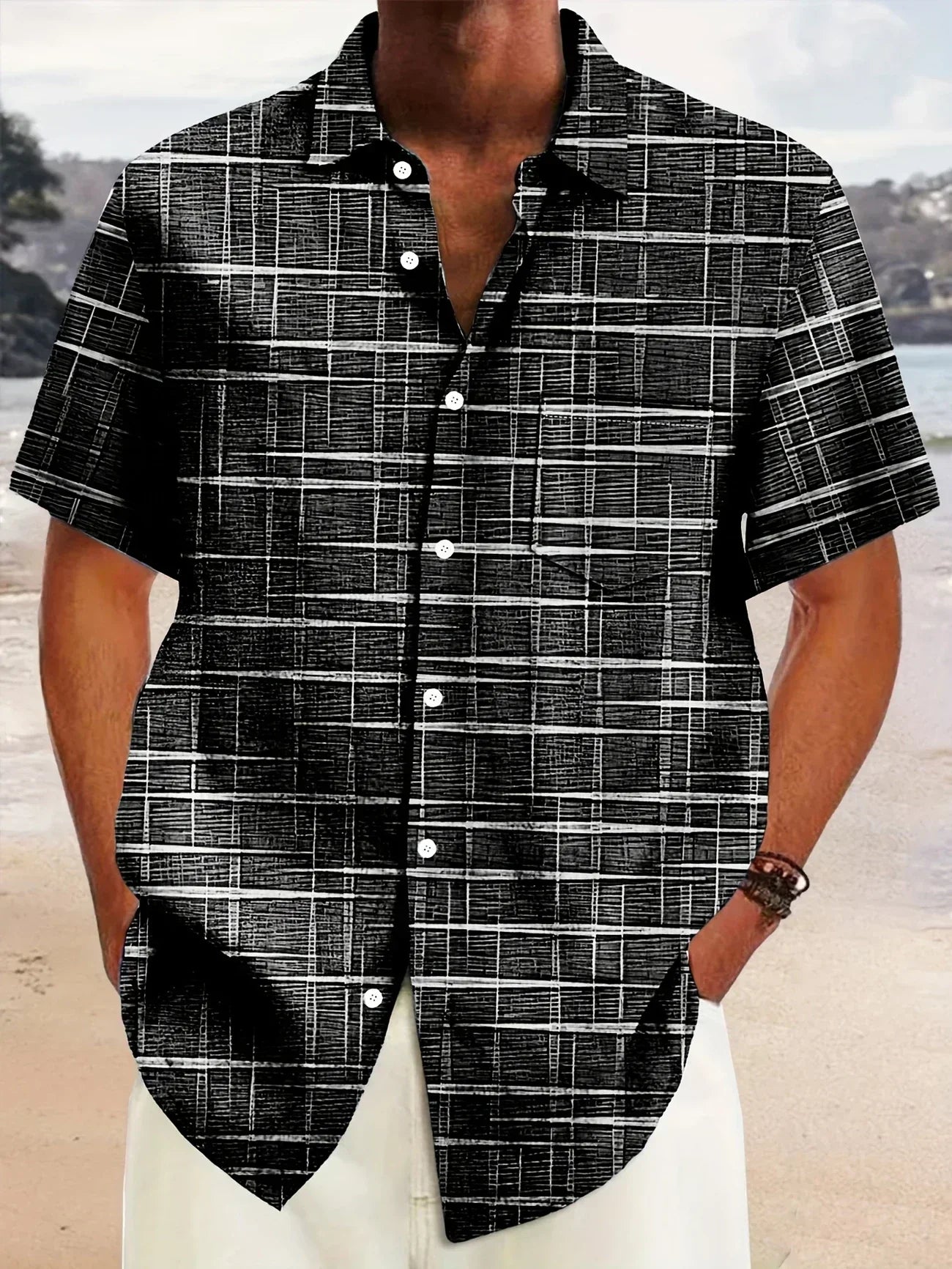 Lenoir™ | Chemise élégante à motif rayé et à carreaux