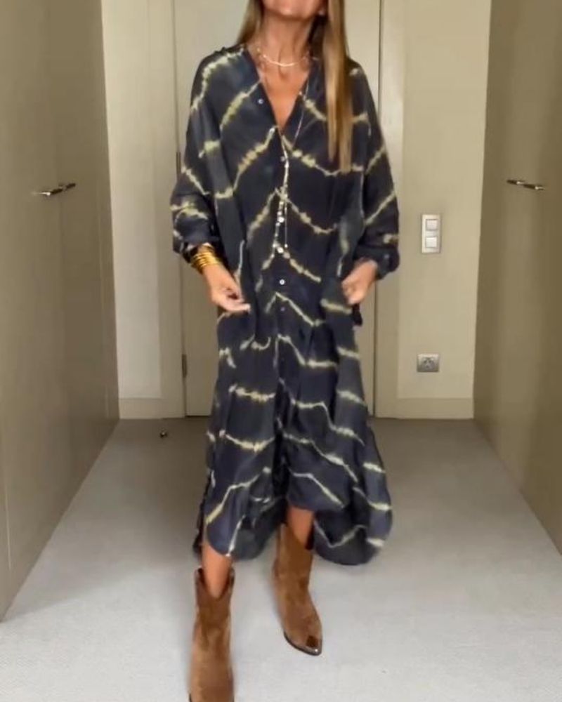 Atelier Élégance™ | robe longue bohème à rayures et manches longues