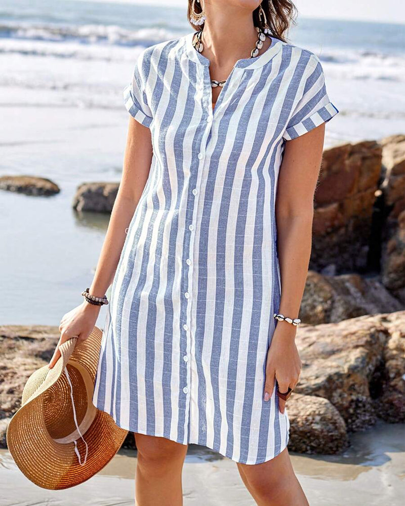 Atelier Élégance™ | Martine robe chemise élégante rayée