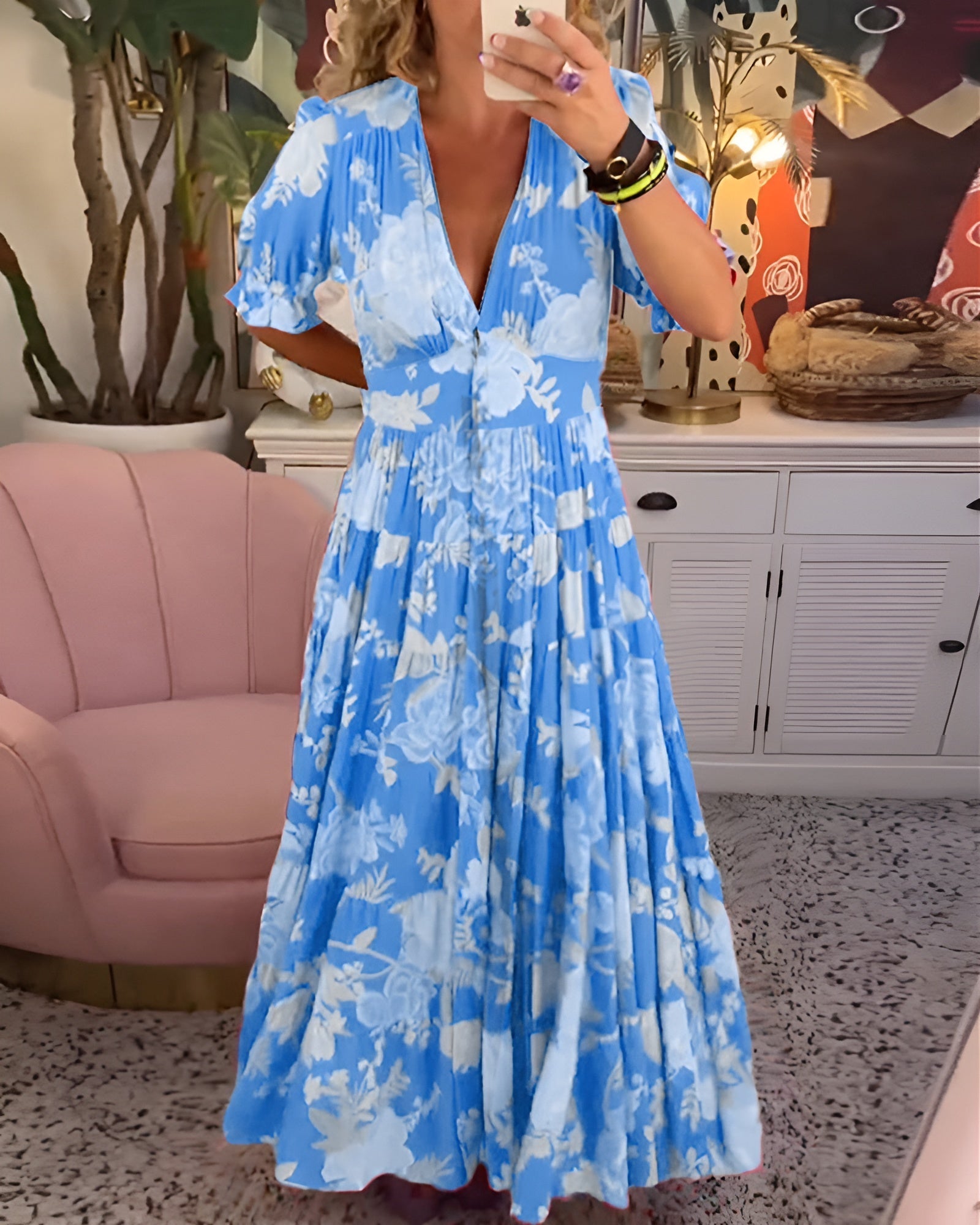 Atelier Élégance™ | Carine robe à poche col V imprimé fleuri