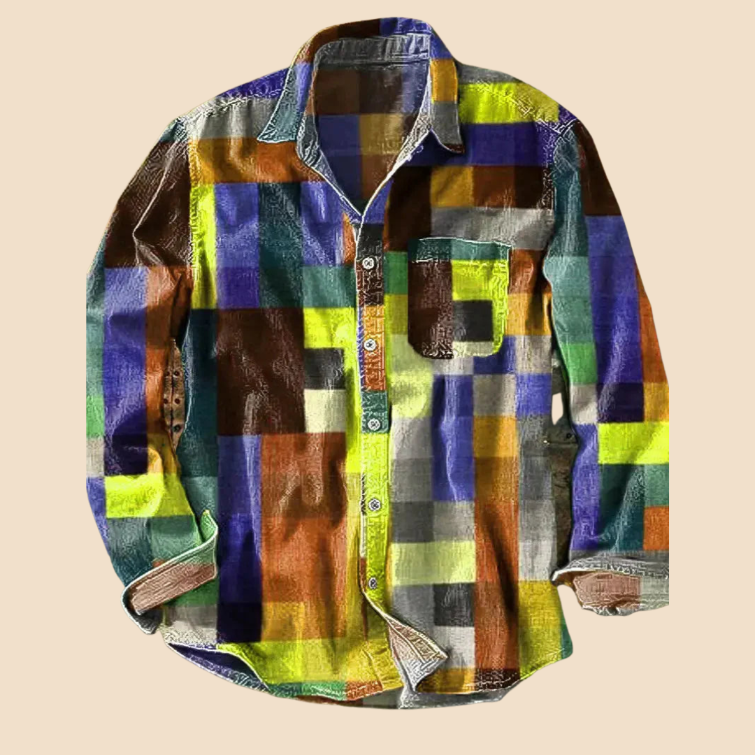Atelier Élégance™ | Chemise vintage à manches longues motif arc-en-ciel