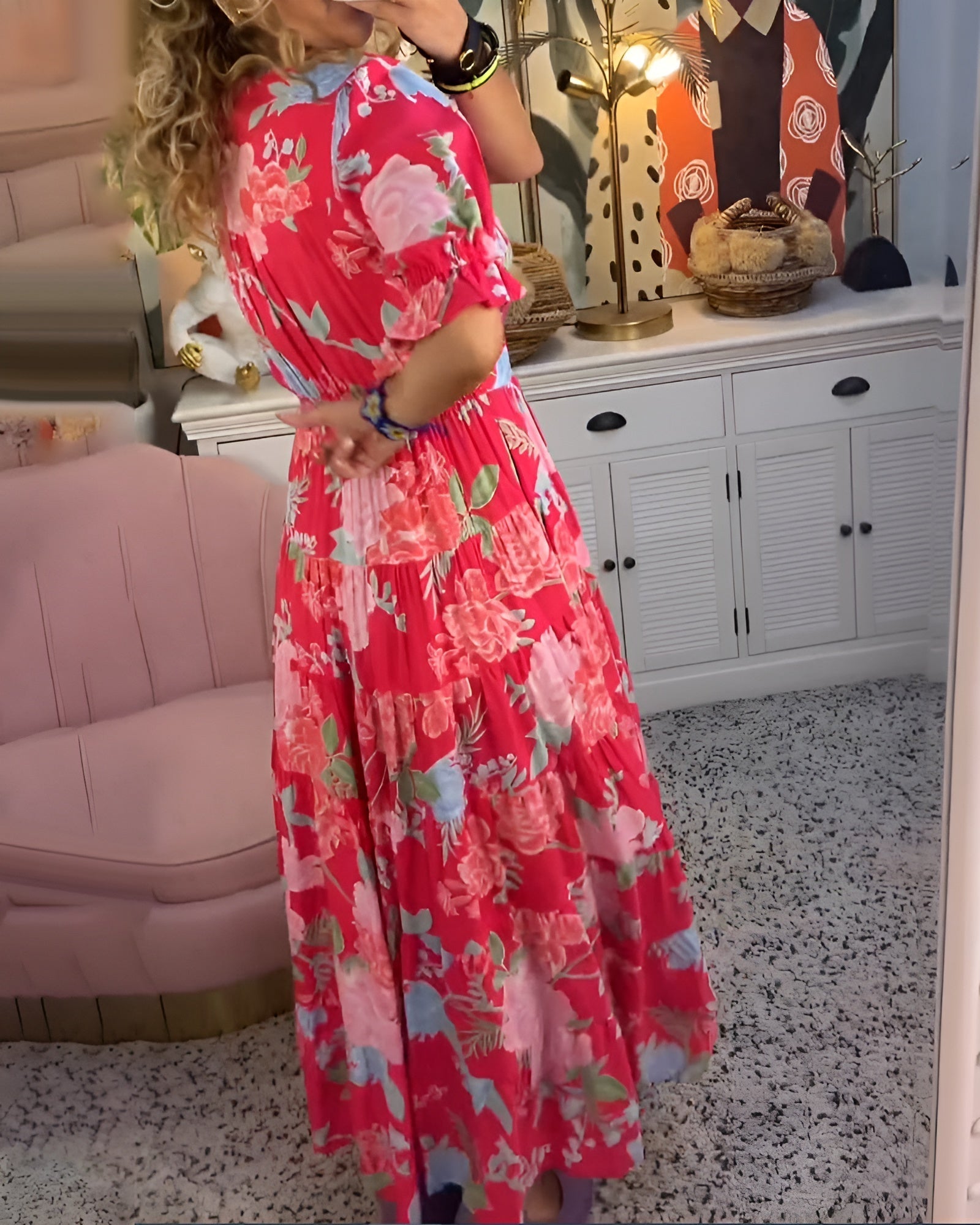 Atelier Élégance™ | Carine robe à poche col V imprimé fleuri