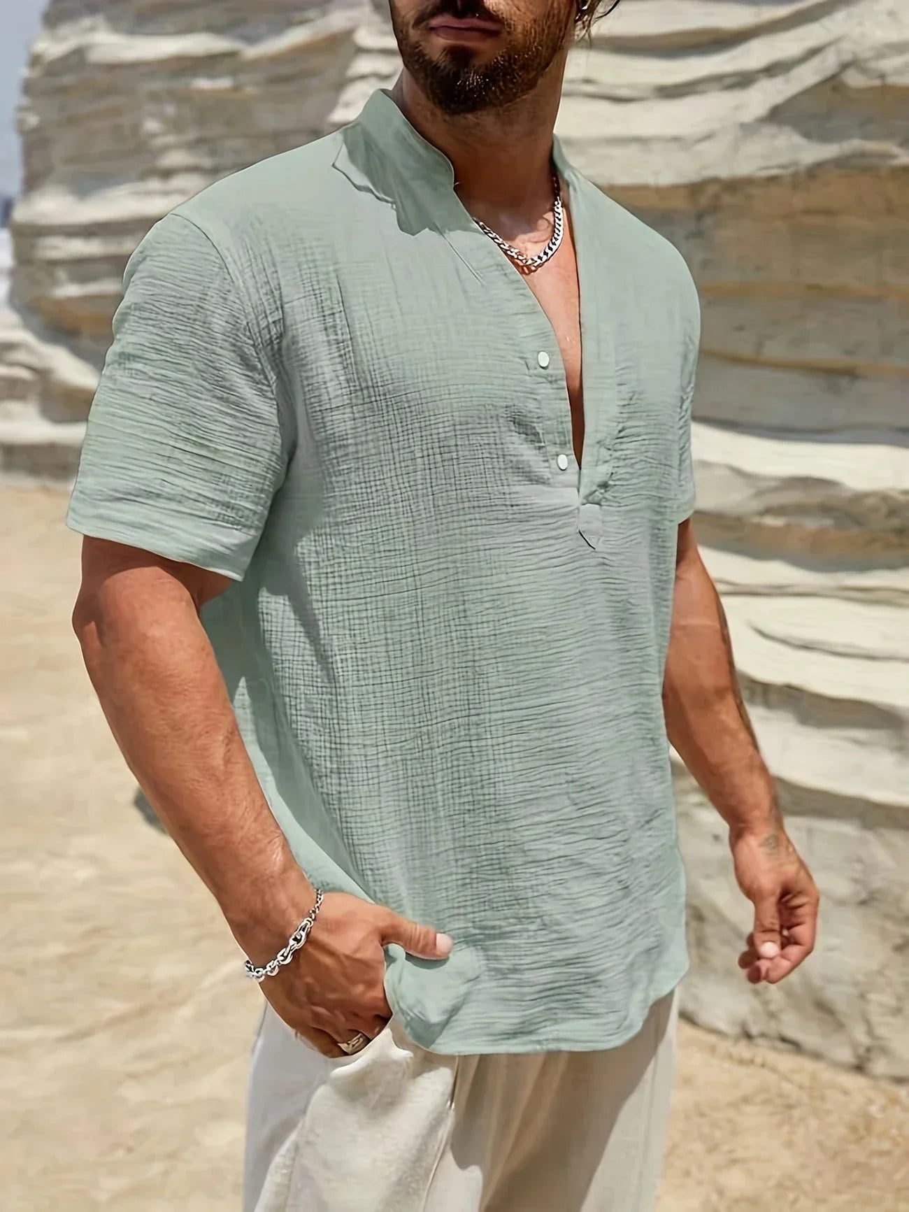 Lenoir™ | Chemise d’été élégante à col montant