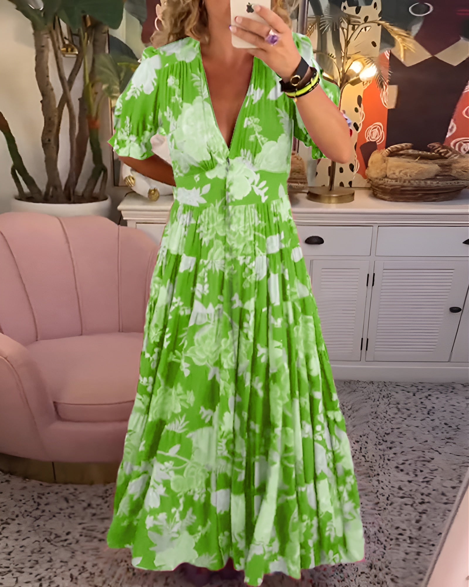 Atelier Élégance™ | Carine robe à poche col V imprimé fleuri