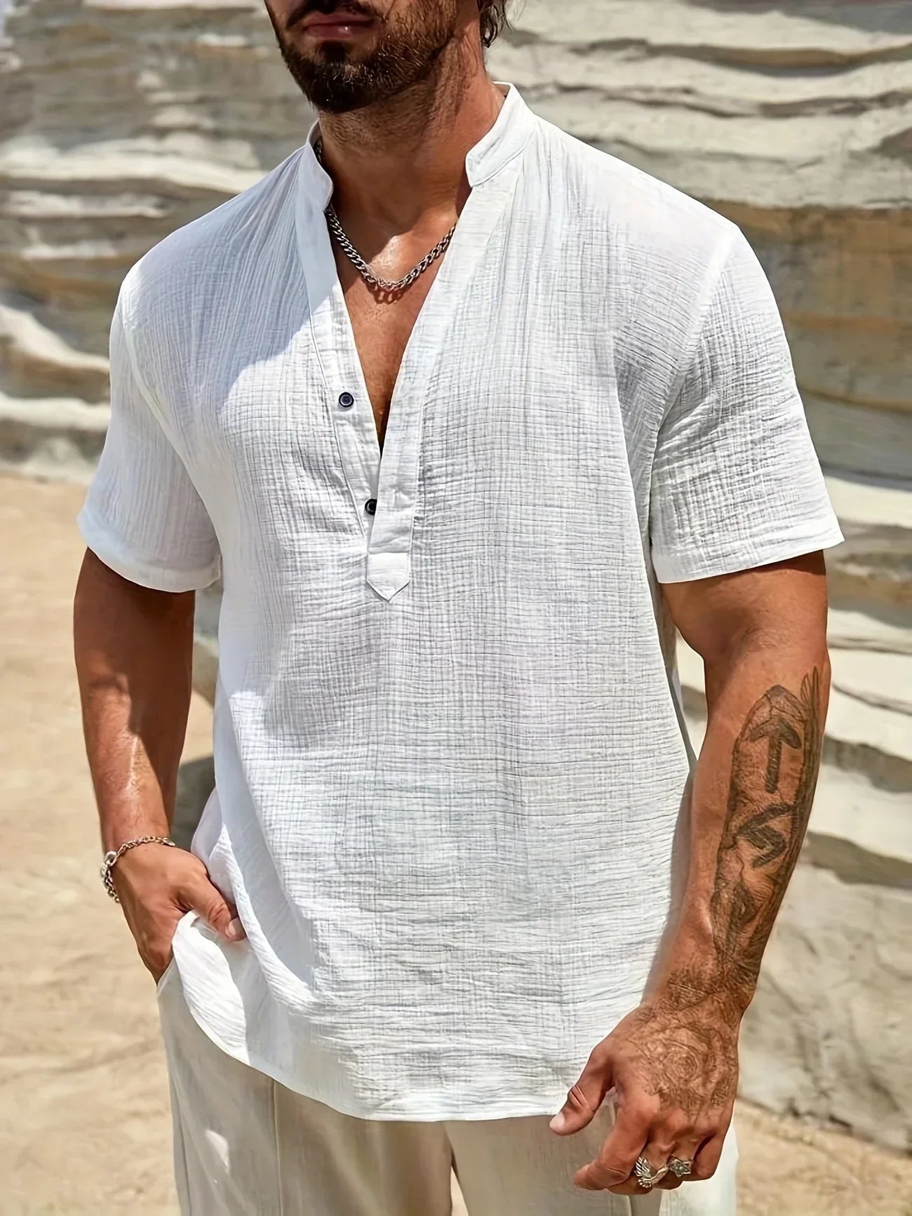 Lenoir™ | Chemise d’été élégante à col montant
