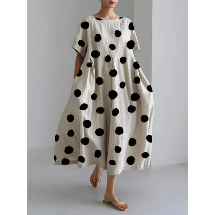 Atelier Élégance™ | Valentina Robe longue décontractée à pois iconiques et liberté de mouvement pour les journées d'été