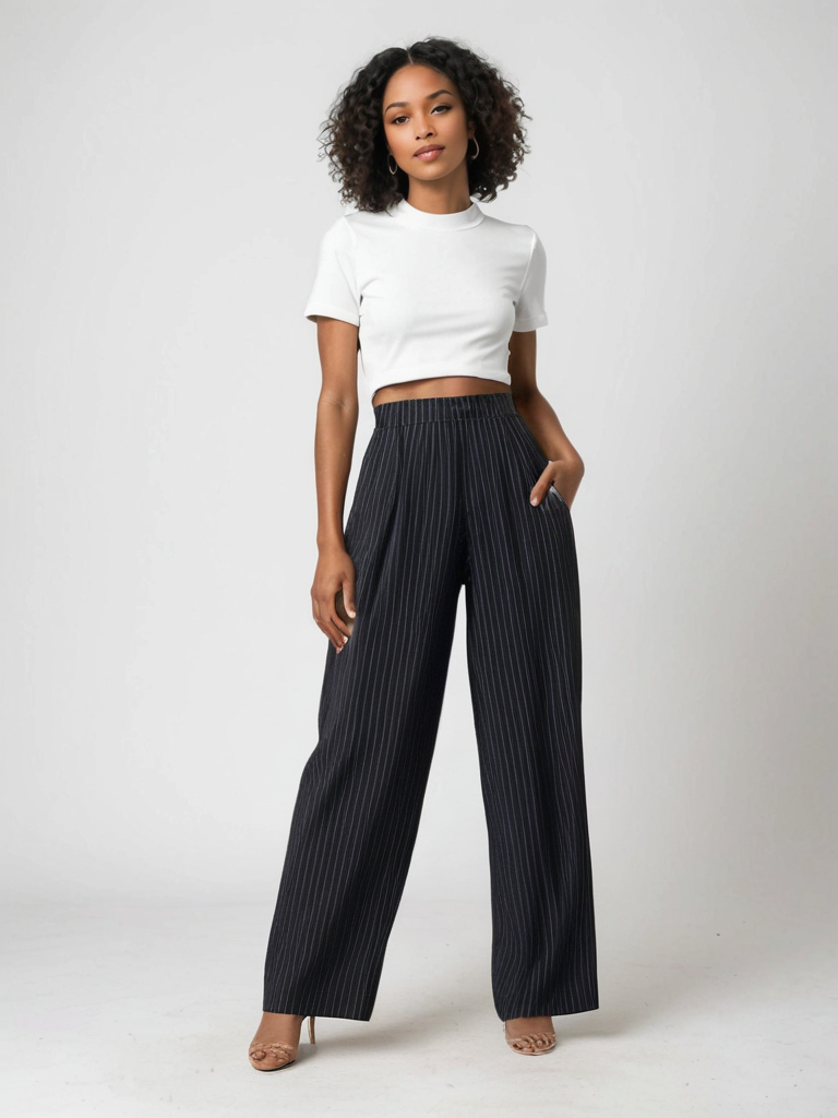 Atelier Élégance™ | Pantalon Large à Rayures Chic