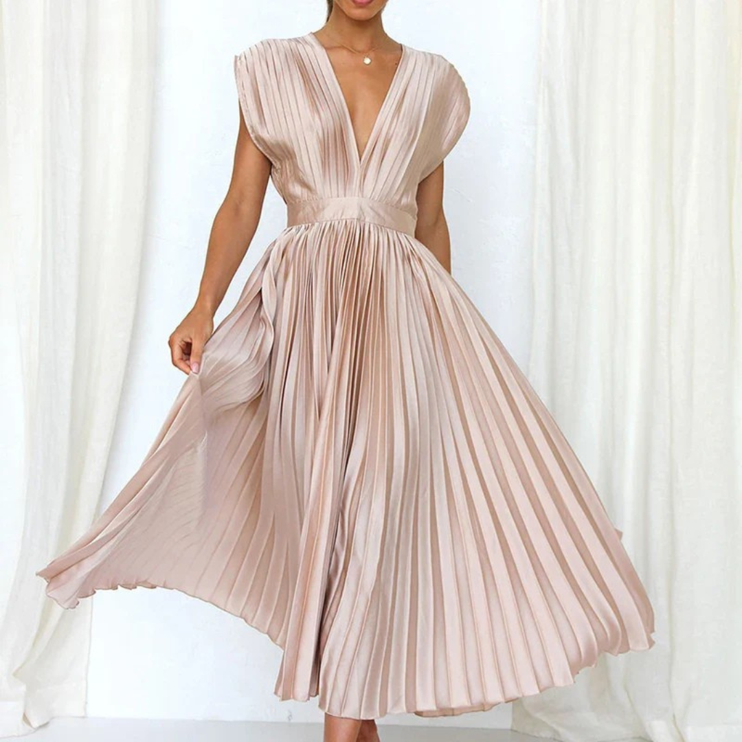 Atelier Élégance™ | Robe midi plissée à décolleté en V profond