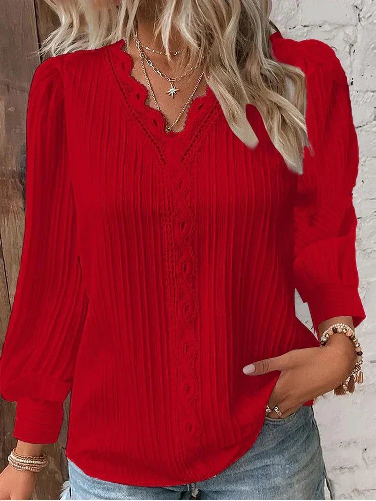 Atelier Élégance™ | Blouse en Chiffon avec Détails en Dentelle