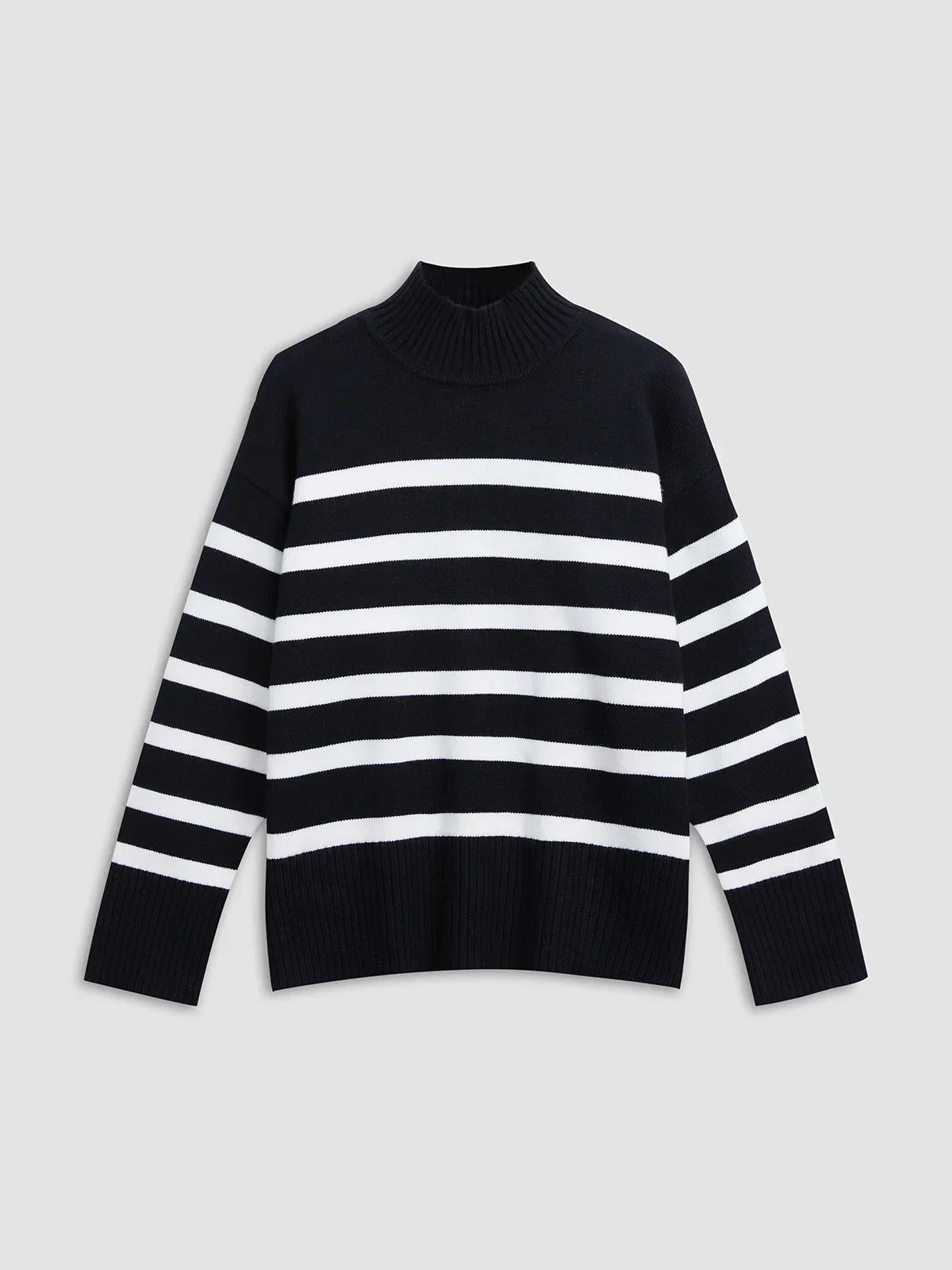 Atelier Élégance™ | Pull Col Montant Rayé Confortable