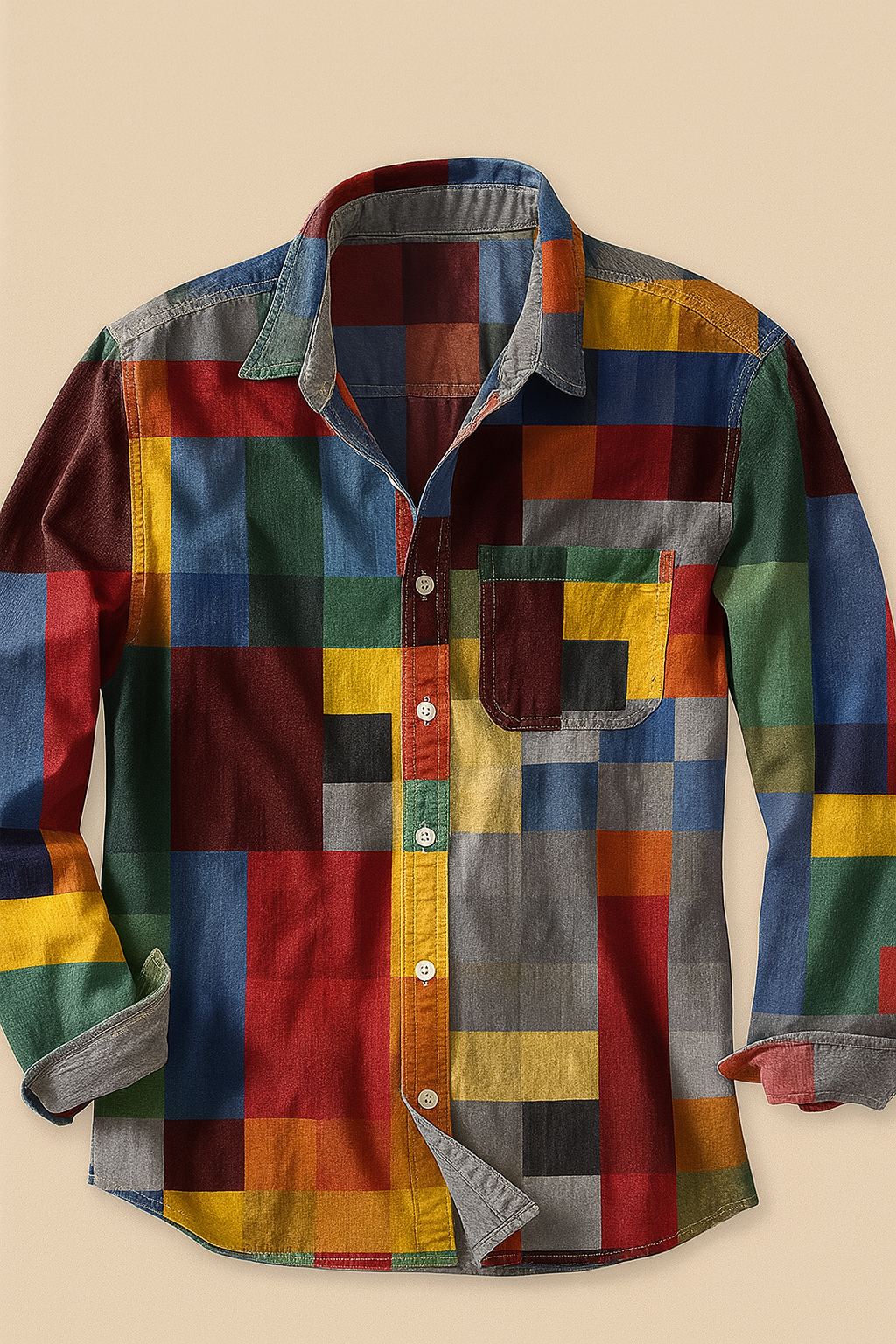 Atelier Élégance™ | Chemise vintage à manches longues motif arc-en-ciel