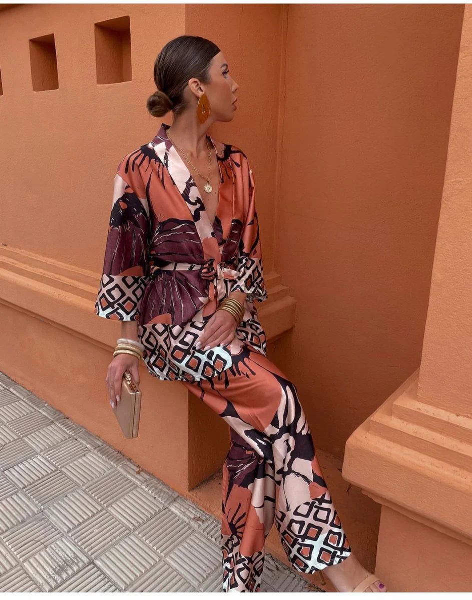 Atelier Élégance™ | Ensemble Kimono à Fleurs & Pantalons Amples