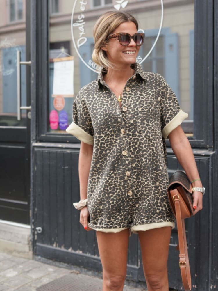 Atelier Élégance™ | Combinaison chemise à motif léopard