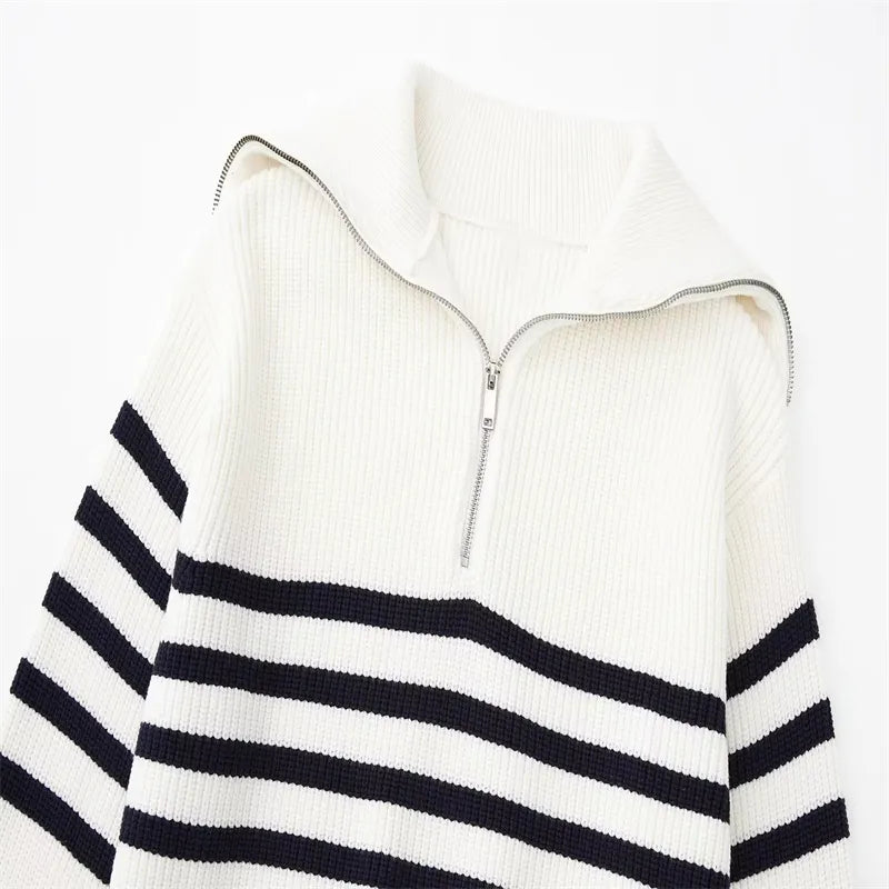 Atelier Élégance™ | Pull zippé rayé