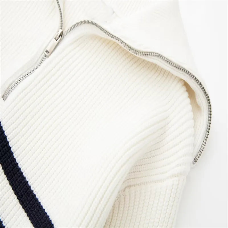 Atelier Élégance™ | Pull zippé rayé