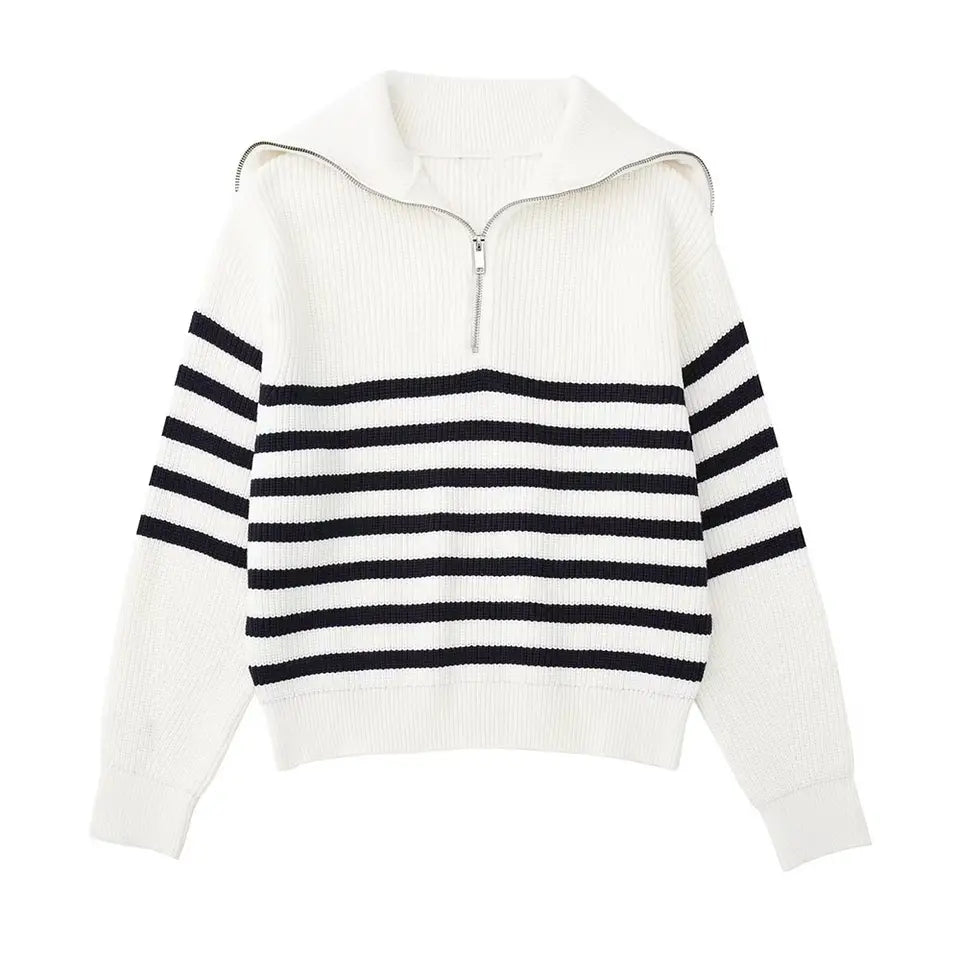 Atelier Élégance™ | Pull zippé rayé