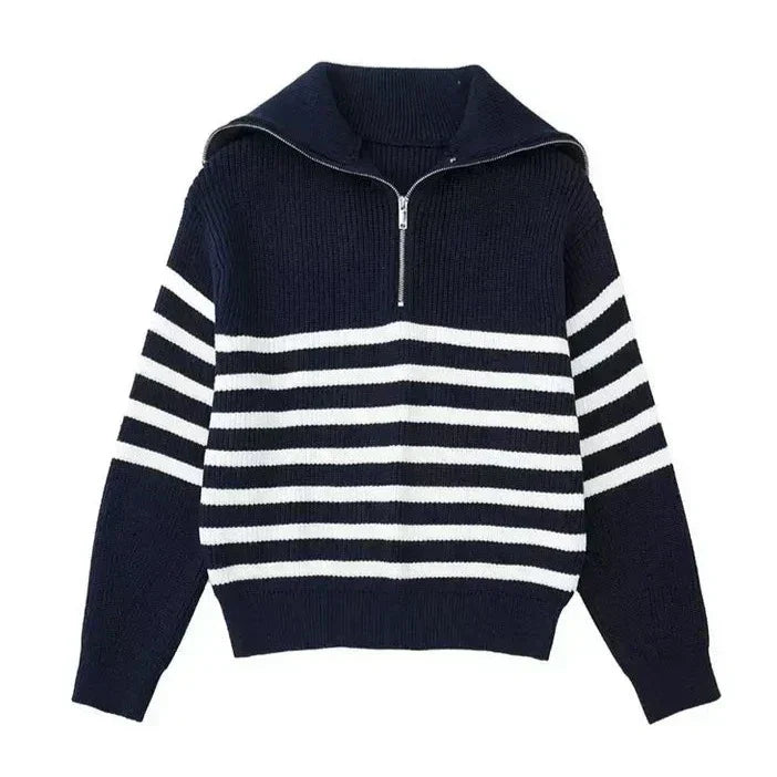 Atelier Élégance™ | Pull zippé rayé