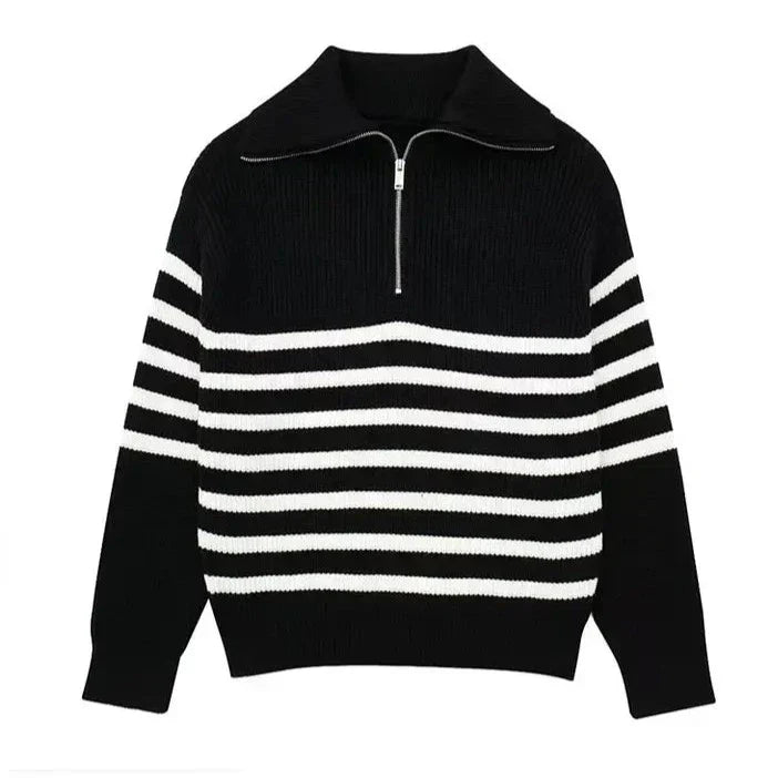 Atelier Élégance™ | Pull zippé rayé