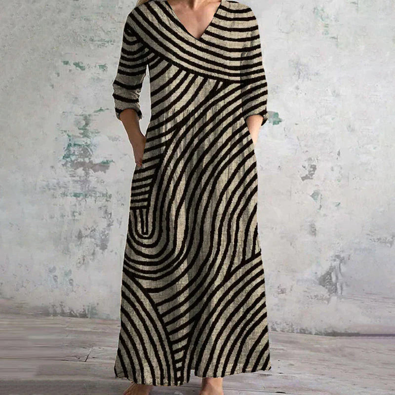 Atelier Élégance™ | Robe maxi rayée avec décolleté en V