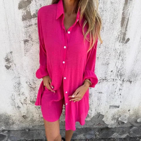Atelier Élégance™ | Ensemble en lin avec chemise et shorts
