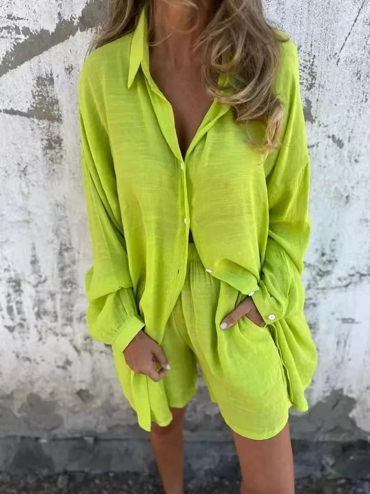 Atelier Élégance™ | Ensemble en lin avec chemise et shorts