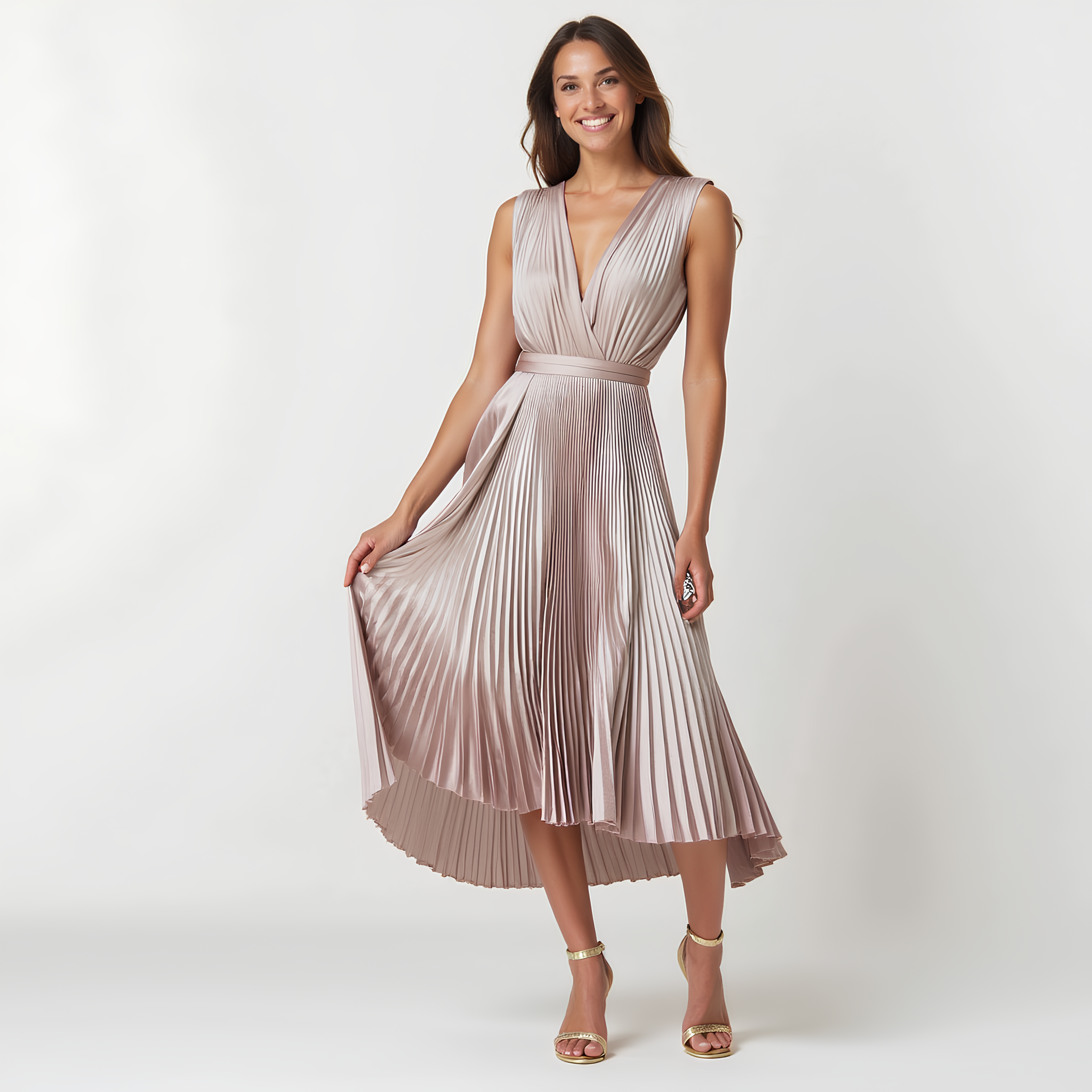 Atelier Élégance™ | Robe midi plissée à décolleté en V profond