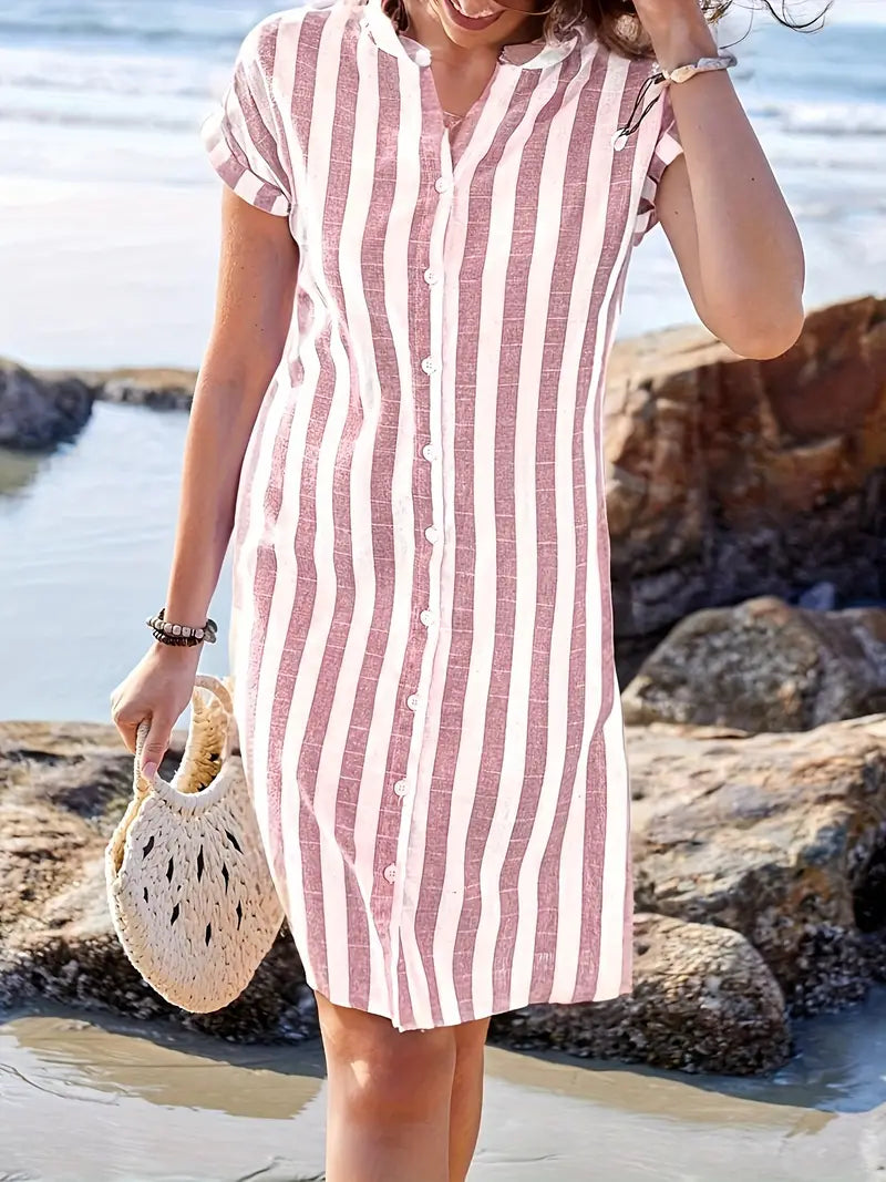 Atelier Élégance™ | Martine robe chemise élégante rayée