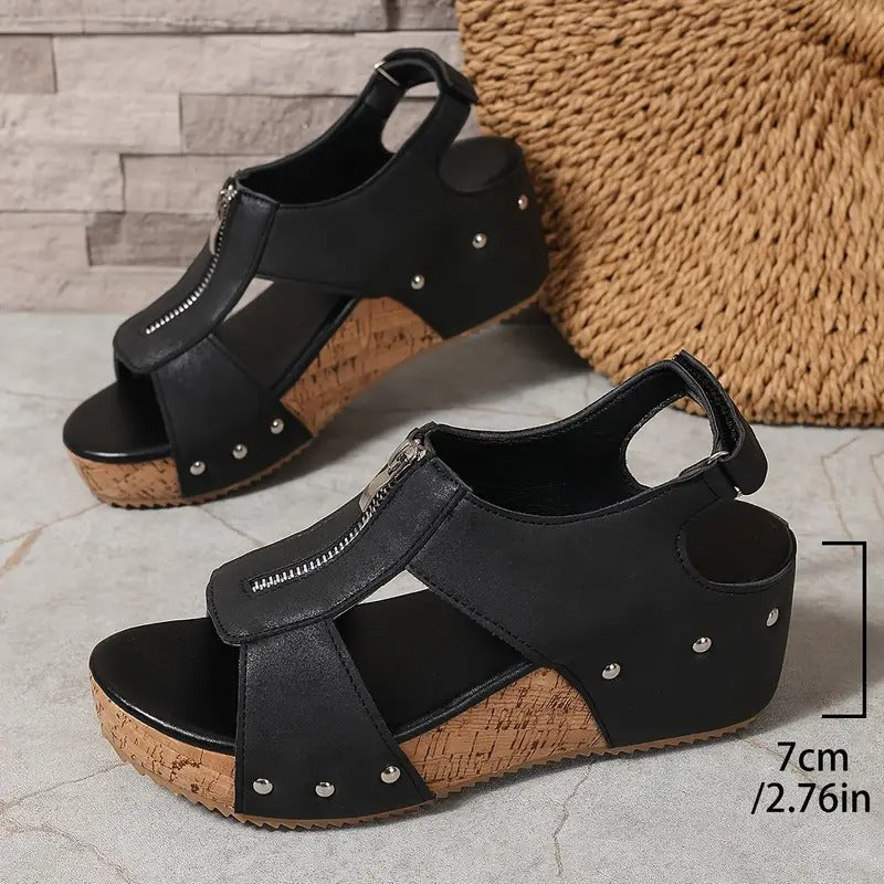 Atelier Élégance™ | Sandales rétro à talons avec fermeture éclair