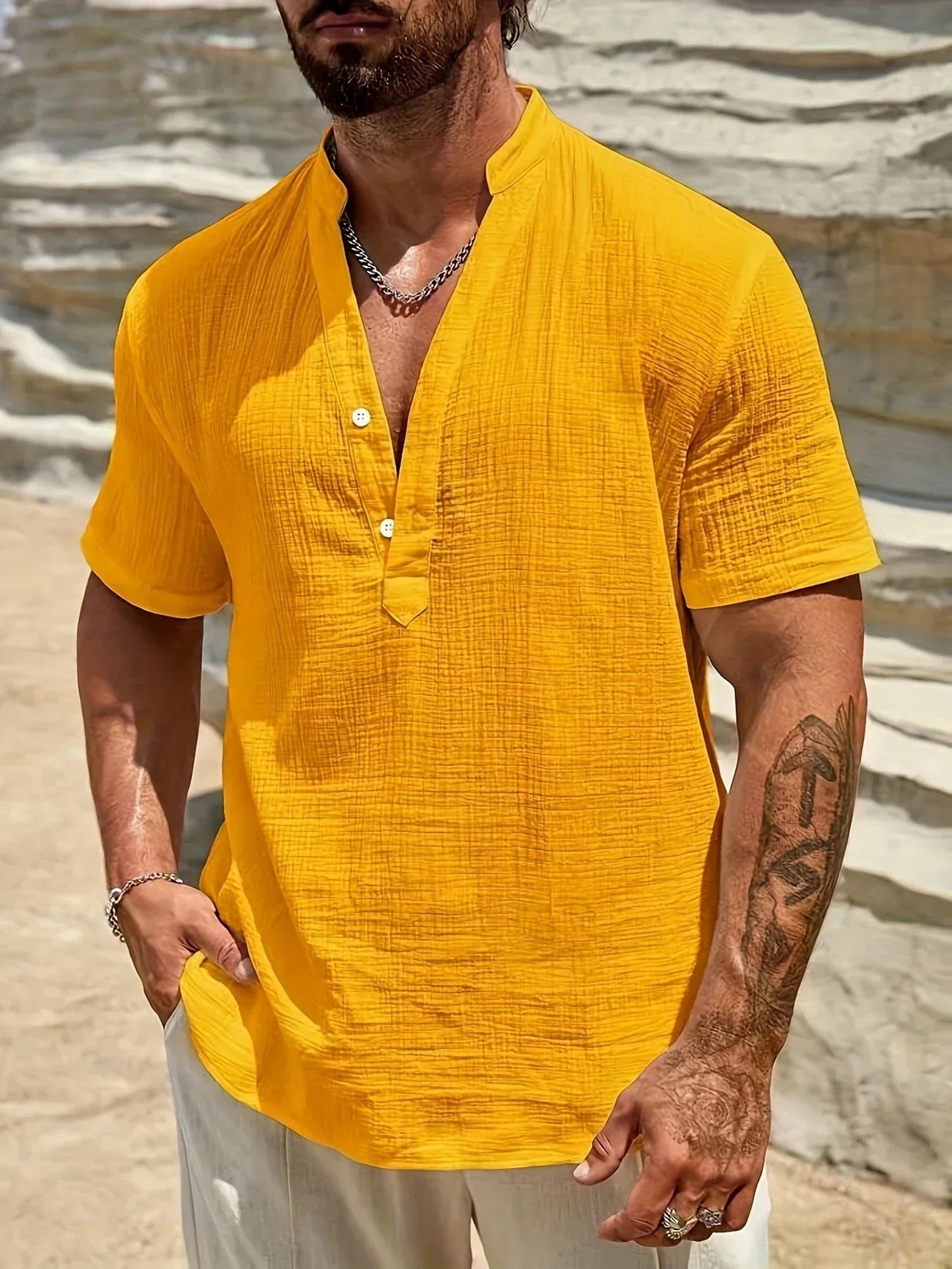 Lenoir™ | Chemise d’été élégante à col montant