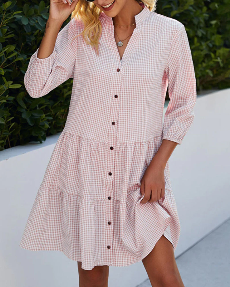 Atelier Élégance™ | Robe chemise à carreaux avec boutons