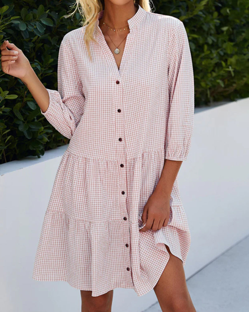 Atelier Élégance™ | Robe chemise à carreaux avec boutons