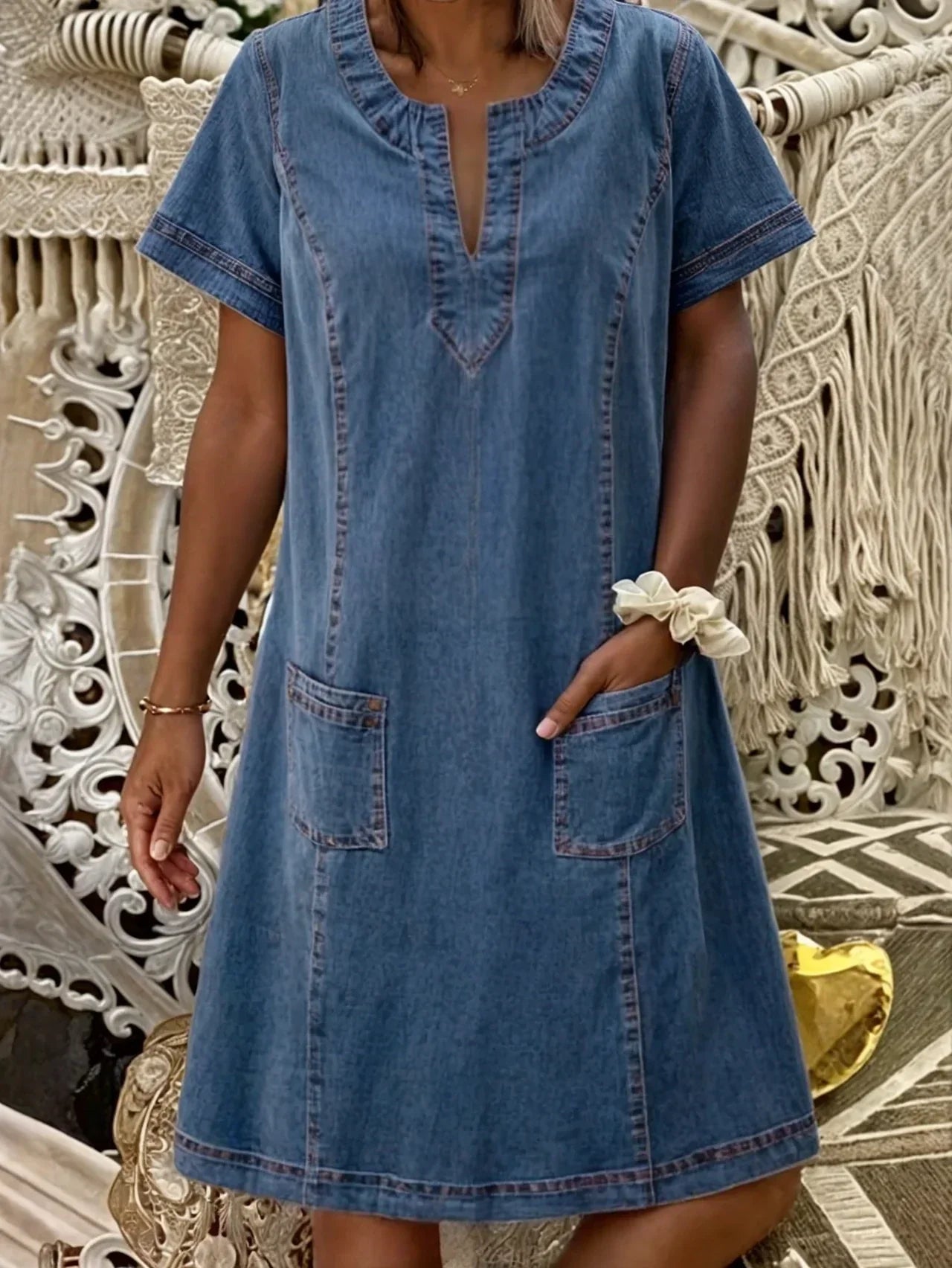 Atelier Élégance™ | Robe tunique en jean avec poches
