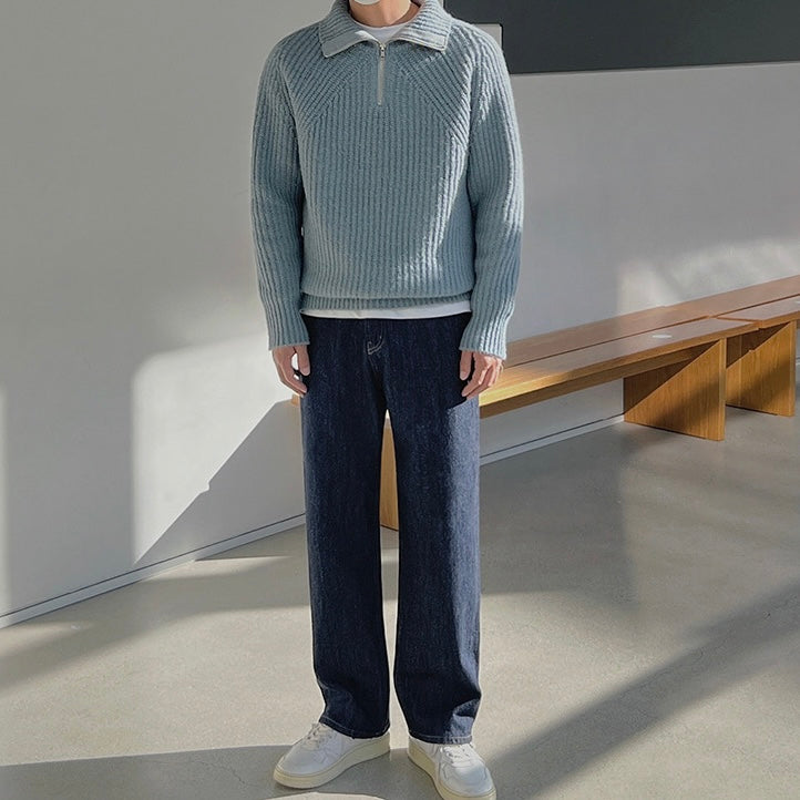 Atelier Élégance™ | Pull Azure à quart de zip